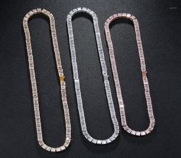 Chains Hip Hop 6MM Iced Out Square Baguette Cubic Zirconia Stones Tennis Chain Necklace Men White Gold Plated Jewelry Choker7433875