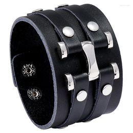 Charm Bracelets Jewellery 2024 Punk Style Exaggerated Personality Cowhide Wristband Trendy Wide Leather Mens Bracelet Fashion