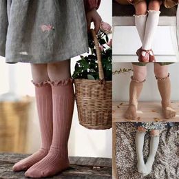 Kids Socks Rugged Childrens Knee High Socks Baby Girls Long Soft Cotton Socks Lace Flower Childrens School Uniform Socks 0-8 Years d240513