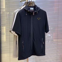 メンズジャケットデザイナージャケットサマーショートスリーブアイスレッドシャツ逆三角贅沢カーディガンジッパーフード付きアジアサイズM-4XL