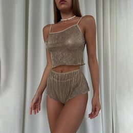 Home Clothing Fancy Lingerie Set Women Casual Sleeping Wear Spaghetti Strap Top And Shorts 2 Piece Comfort Sets See Through Sensual Outfit