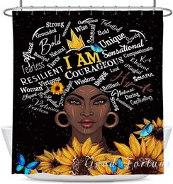 Shower Curtains African Women And Sunflower Curtain Polyester Fabric Waterproof Bathroom Decoration