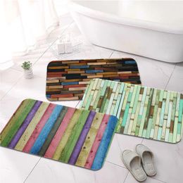 Carpets Colourful Wood Printed Flannel Floor Mat Bathroom Decor Carpet Non-Slip For Living Room Kitchen Welcome Doormat