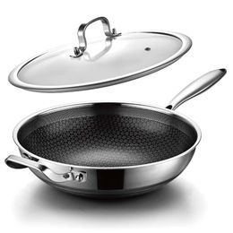 DOTCLAD Pan,hybrid 12 Inch Wok with Lid, PFOA Cookware,non Stick Stainless Steel Woks & Stir-fry Pans Nonstick, Dishwasher and Oven Safe, Works on Induction