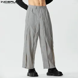 Men's Pants INCERUN Men Irregular Solid Colour Zipper Pockets Streetwear Casual Wide Leg Trousers Joggers Fashion Pantalon 2024