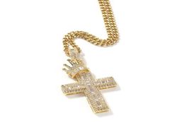 Hip hop Crown Cross pendant necklaces for men women luxury designer mens bling diamond gold chain necklace Jewellery love gift7865892