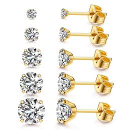 Stud Stainless steel gold/silver colored earrings with 4-8mm hexagonal Cls zirconia crystal stud earrings suitable for womens wedding jewelry J240513