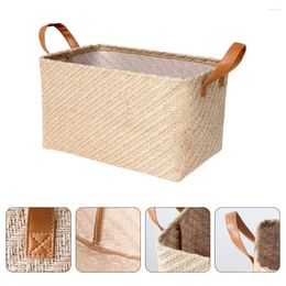 Storage Bottles Rattan Basket Rustic Handwoven Laundry Rectangular Bins Toys Container Clothes Organizer With Handle