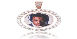Luxury Zircon Men Women Necklaces Customized Po Memory Pendant Jewelry Fashion 18K Gold Plated Spin Circle Hip Hop Designer Nec4110491