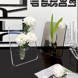 Vases Transparent Acrylic Picture Frame Shaped Vase Nordic Po Flower Plant Modern Living Room Office Home Aesthetic Decoration