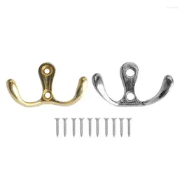 Hooks 5Pcs Zinc Alloy Coat Heavy Duty Double Prong Wall Mounted Clothes Hanger For Bedroom Bathroom