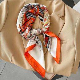 Scarves Luxury Design Print Silk Square Scarf for Women Soft Satin Hairband Neck Tie Head Hijab Headband Foulard Bag Ribbons Gift Office T240508