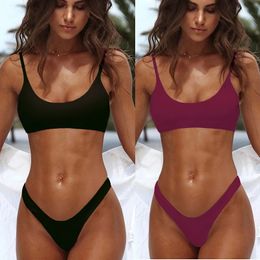 Solid Sexy Micro Bikini Set 2024 Women Swimming Suit Padded Bra Biquini TwoPiece Swimwear Thong Bathing Brazilian Swimsuit 240509