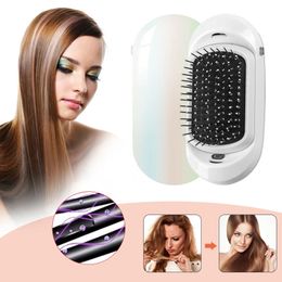 Ionic electric hair brush anti curling brush head massage scalp comb portable anti-static magic negative ion comb 240429