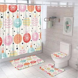 Shower Curtains Colorful Christmas Balls Curtain Set Santa Xmas Decor Snowflakes Bathroom Non-Slip Bath Mat Rug Lid Toilet Cover