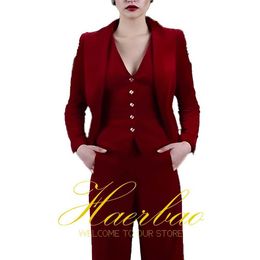 Others Apparel Red Velvet Pants Suit for Women Blazer Vest Wedding Dress Formal Work Wear Slim Fit Pants 3 Piece Set Y240509