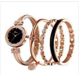 4 PCS Set Women Rose Gold Diamond Bracelet Watch Luxury Jewelry Ladies Female Girl Clock Casual Quartz Wristwatches WY1057725886