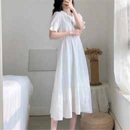 Casual Dresses Dress Women Vintage White Summer Design College Girls Lovely Ruffles High-Waist Elegant Ladies Holiday Wear