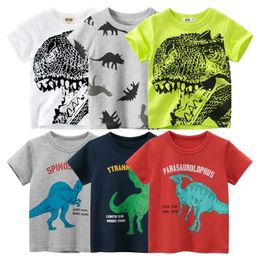 2024 Summer T Shirt Children Boys Short Sleeve ONeck Cotton Tshirt Dinosaur Cartoon Tops Tees Kids Clothes Drop 240510