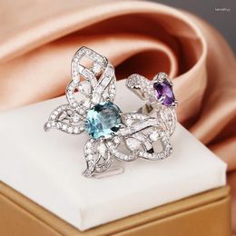 Cluster Rings Light Luxury Flash Diamond Butterfly Ring Design 925 Silver Fashion Women's Jewelry To Attend High-end Party Accessories