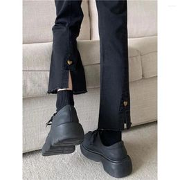 Women's Jeans Women Spring Autumn Korean Black High Waist Boot Cut Denim Pants Fashion Female All-Match Split Flared Streetwear