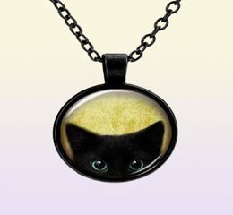 Customised Vintage Glass Cats Charms Necklace Silver Antique Bronze Matt Black Magic Time Gem Pendant Sweater Necklace Gift Jewelr9776040