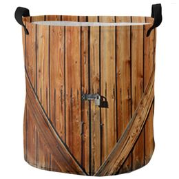 Laundry Bags Barn Door Retro Dirty Basket Foldable Round Waterproof Home Organizer Clothing Children Toy Storage