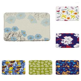 Bath Mats Watercolor Flower Leaves Mat Colorful Plant Floral Spring Flannel Bathroom Decor Rug Doormat Non Slip Backing Room Foot Pad