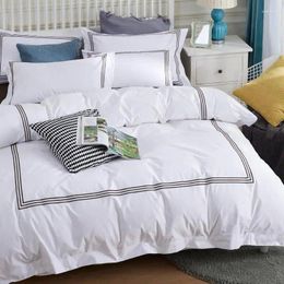 Bedding Sets 48 Luxury Egypt Cotton White Embroidery 5 Stars El Set Satin Strip Bed Line Duvet Cover Sheet 4/6pcs