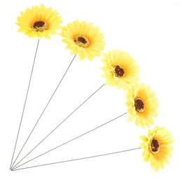 Decorative Flowers 5 Pcs Sunflower Gardening Decor Wall Hanging Stakes Outdoor Ground Ornaments Insert Silk Cloth