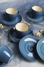 Cups Saucers Amazing Turkish Greek Arabic Coffee & Espresso Cup Set Tulu Porcelain Blue 6 Personal