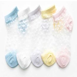 Kids Socks 5 Pairs/Lot Summer Girls Lovely Dot Crystal Silk Socking Children Baby Girl Mesh Breathable Elastic Lace Sock d240528