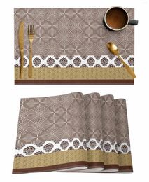 Table Mats Abstract Brown Retro Pattern Kitchen Tableware Cup Bottle Placemat Coffee Pads 4/6pcs Desktop