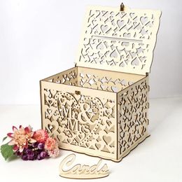 Party Supplies Wooden Wedding Card Box Decoration DIY Mr&Mrs Couple Flower Pattern Envelope Sign Cards Wood