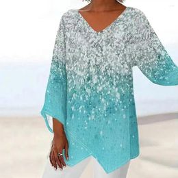 Women's Blouses Irregular Hem Women Top Floral Print V Neck Pullover For Loose Fit T-shirt Plus Size Spring Fall
