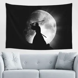Tapestries Samurai Under The Moon Skin-Friendly Design With Sophistication Non-Fading Wall Hanging Decorate Outdoor Portable Picnic Cloth