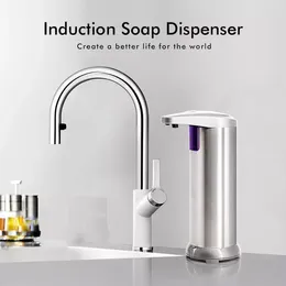 Liquid Soap Dispenser 280ml Touchless Automatic Infrared Motion Sensor Stainless Steel Hands-Free Auto With Waterproof Base