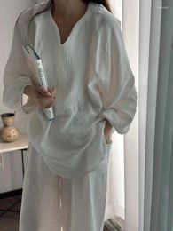 Home Clothing Korean Version Of White Women's Long Sleeved Bubble Wrinkled Pajama Loose Casual Women Set For Spring And Autumn Fashion