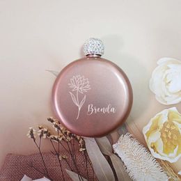 Party Favour Personalised Rose Gold Liquor Flask For Women Birth Month Flower With Name Gift 5 Oz 304 Stainless Steel