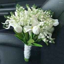 Decorative Flowers High Quality Imitation Royal Lily Of The Valley Callas Tulip Holding Flower Bridal Wedding Bouquet Artificial