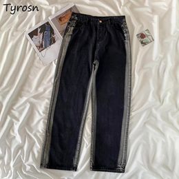 Women's Jeans Women Panelled Design Sweet Draped Mujer Trendy Gradient Color Vintage Streetwear Loose Bf All-match Teens Ulzzang Y2K