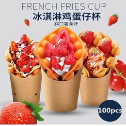 Disposable Cups Straws 100pcs Kraft Paper Potato Chips Box Bags Fried Chicken Boxes Food Packaging Buffet Favor Party