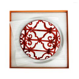 Plates Advanced Ceramic Dessert Plate European Vintage Red Dining Tea Cups Cutlery Set Dinner And Dishes With Gift Box