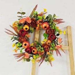 Decorative Flowers 45cm Fall Wreaths For Front Door Autumn Peony And Pomegranate Wreath Thanksgiving Harvest Festival Home Decoration