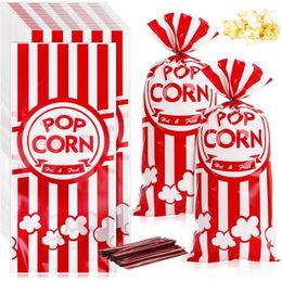 Gift Wrap 200 Pack Red White Stripe Plastic Cellophane Popcorn Bags With Twist Ties For Circus Carnival Party Birthday Favor