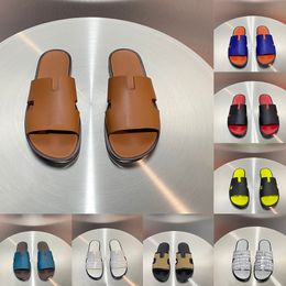 Designer Mens Slippers Slides Izmir Leather Suede Flat Heels Mules Sliders For Male Man Summer Room Outdoor Walk Sandals Luxury claquette pantoufle