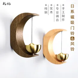 Decorative Figurines Suction Type Wind Bell Solid Wood Door Reminder Refrigerator Attach Pendant Housewarming Gift Pure Copper Doorbell