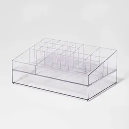 Storage Boxes Extra-Large Bathroom Plastic Tiered Cosmetic Organiser Stackable Clear 21-Compartment Top Tray Makeup Solution