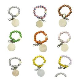 Party Favor Keychain Diy Beaded Pendant Sports Ball Soccer Baseball Basketball Wooden Bead Bracelet 9 Colors 0126 Drop Delivery Home Dh8Ra