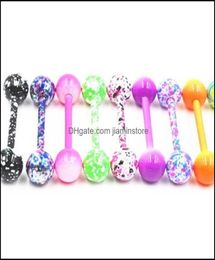 Tongue Rings Body Jewelry 100Pcs Piercing Ring Barbells Nipple Bar Mix Nice Colors Christmas Gift Bote04400325